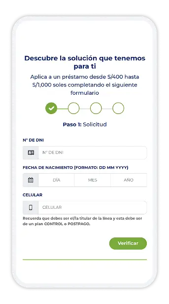 Formulario de datos personales para solicitar préstamo online