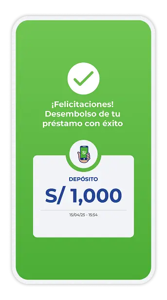 Confirmación de desembolso exitoso de préstamo rápido con Chapa Cash